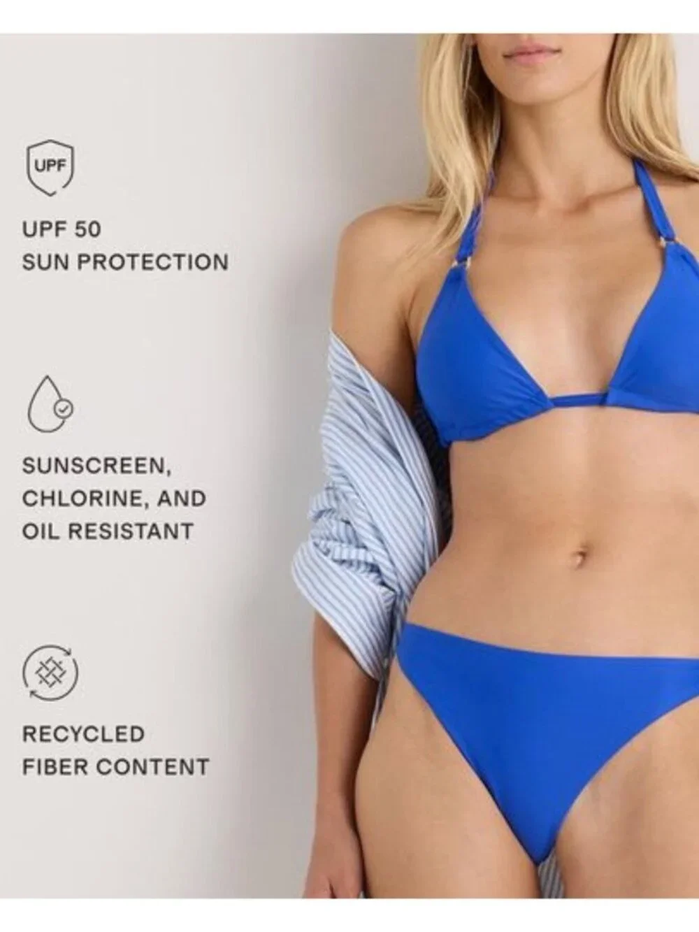 NWT Quince Italian Full Coverage Ring Triangle Bikini Top in Electric Blue - S